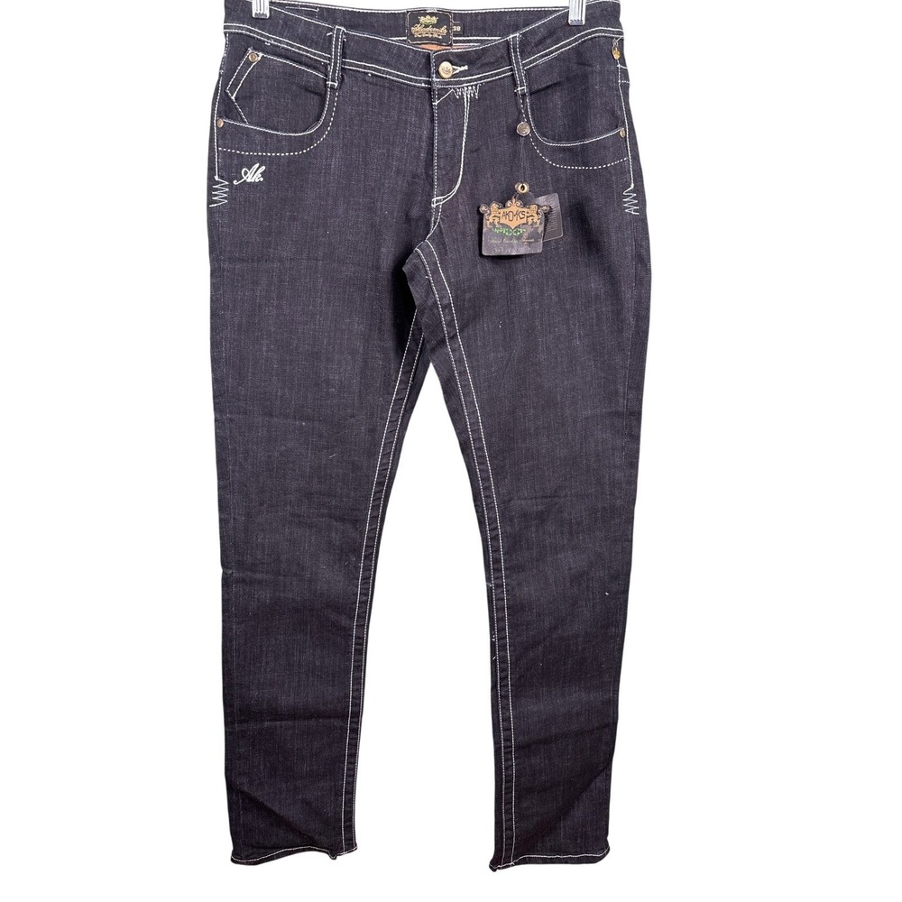 Akademiks AKDMKS Pants Denim‎ Jeans Men's Size 36 Black Straight Y2K Art Floral